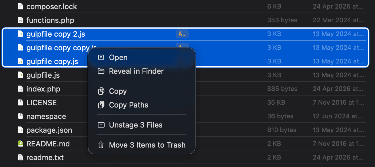 Multi-selection with the bulk-action context menu